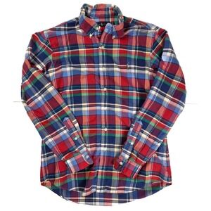Polo Ralph Lauren Red Blue Madras Plaid L/Sleeve Button Down Shirt Men's Size M